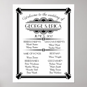 Póster Art deco que wedding o programa, prata da festa de