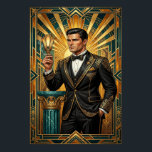 Poster Art Deco Queen Throne Gilded Palace Gold<br><div class="desc">Command attention with this breathtaking Art Deco portrait of a queen seated upon a grand throne. Featuring intricate gold embroidery on a velvet gown and a massive radiating sunburst crown, this piece embodies the ultimate luxury of the Roaring Twenties. Set against a backdrop of marble pillars and deep teal geometric...</div>