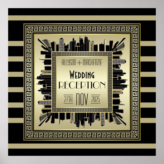Poster Art Deco Recepção de casamento Champagne Dourado G (Frente)