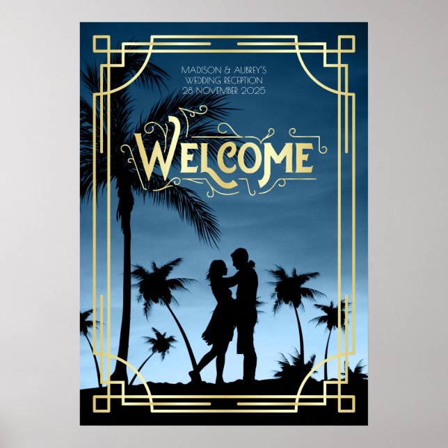 Poster Art Deco Recepção de casamento Sua Foto Sinal De B (Frente)