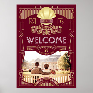 Poster Art Deco Recepção de casamento Sua Foto Sinal De B