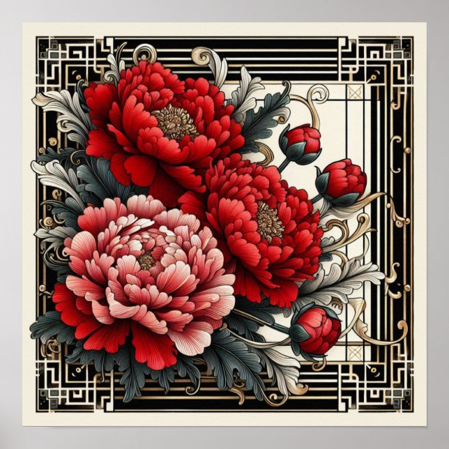 Poster Art Deco Red Peonies (Frente)