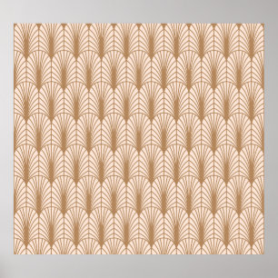 Poster Art Deco Rosa: Penas de Peacock Ouro