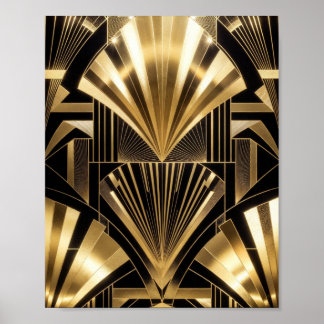 Poster Art Deco Sol Nascente em Ouro Preto Geométrico Lux
