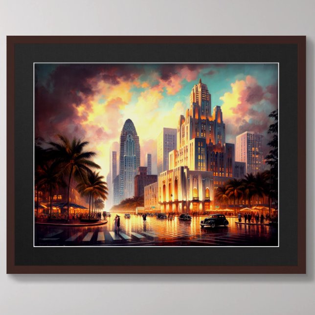 Poster Art Deco South Florida City Skyline Scene (Criador carregado)