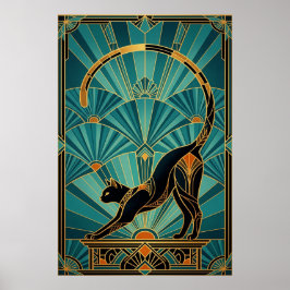 Poster Art Deco Stretching Black Cat Wall Art
