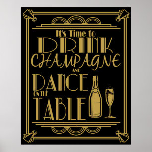 Póster Art deco sua hora de beber o champanhe