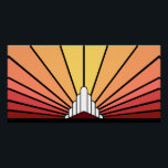 Póster Art deco sun dawn<br><div class="desc">Um padrão solar clássico de deco de arte em cores de madrugada. Um padrão icônico da ascensão solar por trás de um edifício estilizado em forma de arte. Um design simples,  mas elegante,  verdadeiro à era.</div>