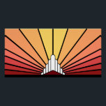 Póster Art deco sun dawn<br><div class="desc">Um padrão solar clássico de deco de arte em cores de madrugada. Um padrão icônico da ascensão solar por trás de um edifício estilizado em forma de arte. Um design simples,  mas elegante,  verdadeiro à era.</div>