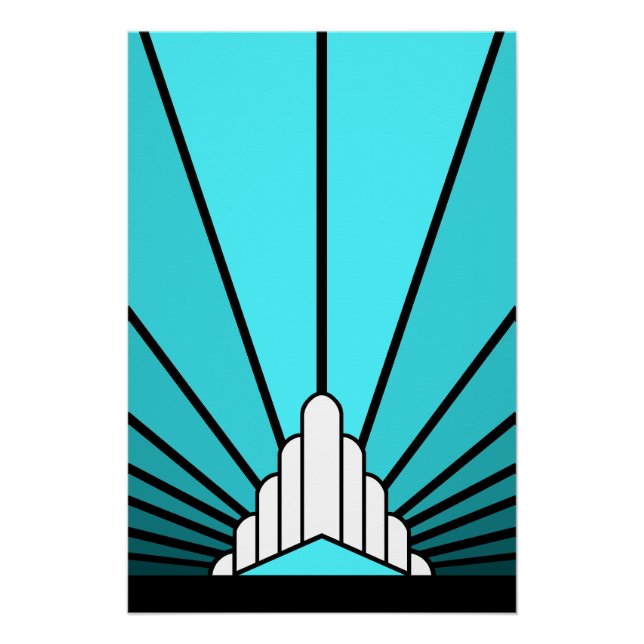 Póster Art deco sun em aqua (Frente)