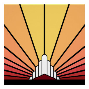 Póster Art deco sun no amanhecer