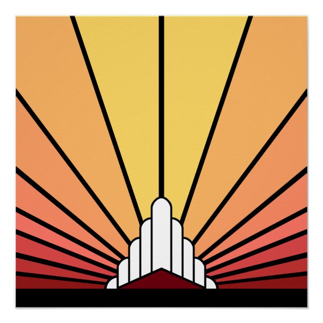 Póster Art deco sun no amanhecer (Frente)