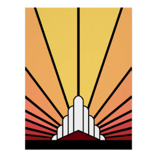 Póster Art deco sun no amanhecer