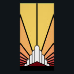 Póster Art deco sun no amanhecer<br><div class="desc">Um padrão solar clássico de deco de arte em cores de madrugada. Um padrão icônico da ascensão solar por trás de um edifício estilizado em forma de arte. Um design simples,  mas elegante,  verdadeiro à era.</div>