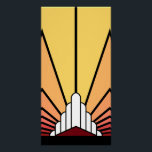 Póster Art deco sun no amanhecer<br><div class="desc">Um padrão solar clássico de deco de arte em cores de madrugada. Um padrão icônico da ascensão solar por trás de um edifício estilizado em forma de arte. Um design simples,  mas elegante,  verdadeiro à era.</div>