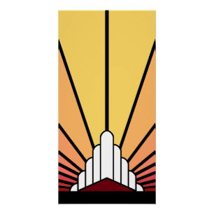 Póster Art deco sun no amanhecer