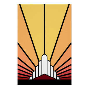 Póster Art deco sun no amanhecer