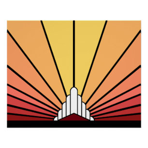 Póster Art deco sun no amanhecer