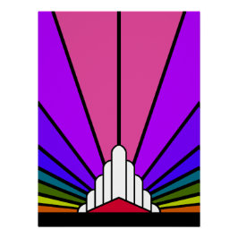 Póster Art deco sun no arco-íris