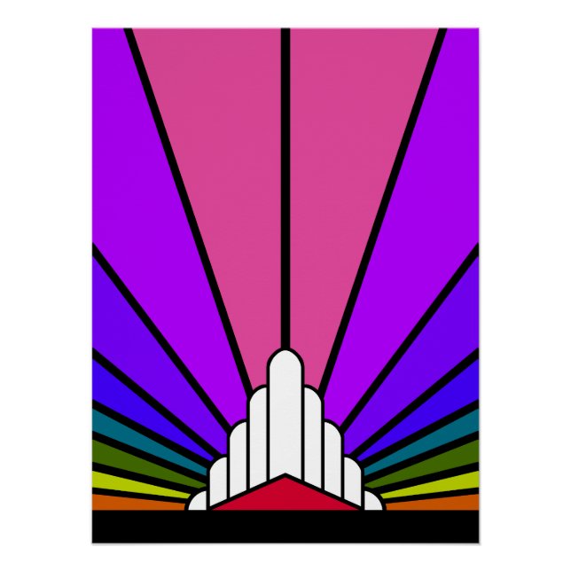 Póster Art deco sun no arco-íris (Frente)