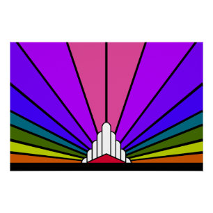 Póster Art deco sun no arco-íris