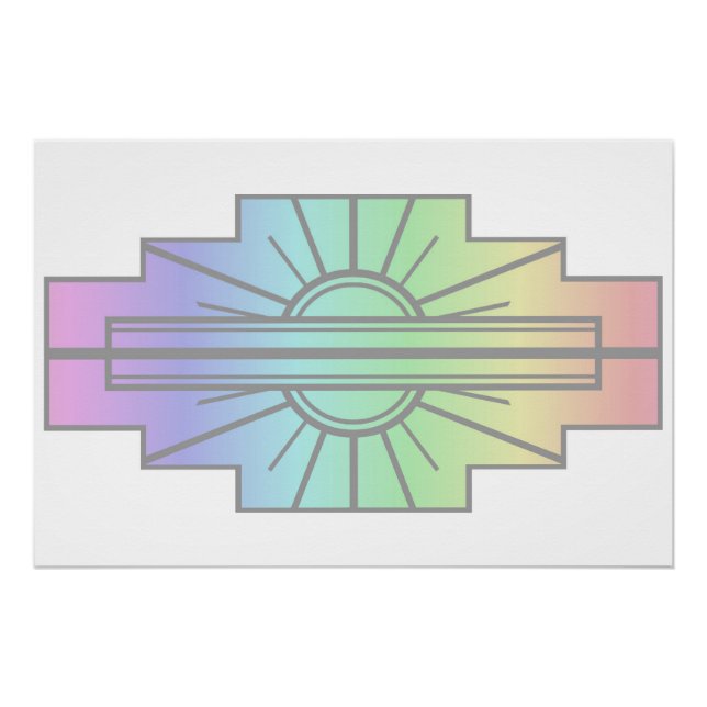 Póster Art Deco Sunburst Patterno em Pastéis (Frente)