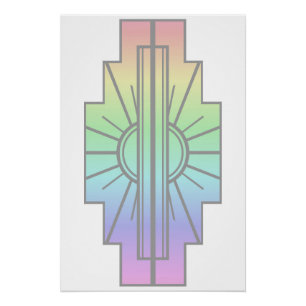 Póster Art Deco Sunburst Patterno em Pastéis