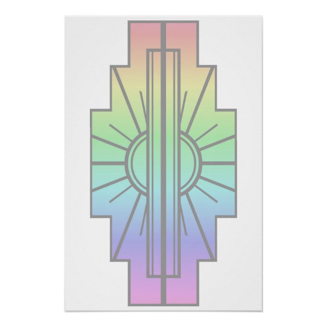 Póster Art Deco Sunburst Patterno em Pastéis (Frente)