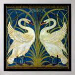Poster Art Deco Swans<br><div class="desc">Par de arte deco cai nas sementes e na água.</div>
