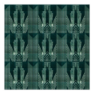 Póster Art deco, Verde, preto, padrão, art nouveau, vint