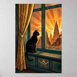 Poster Art Deco Windowsill Gazing Cat Wall Art
