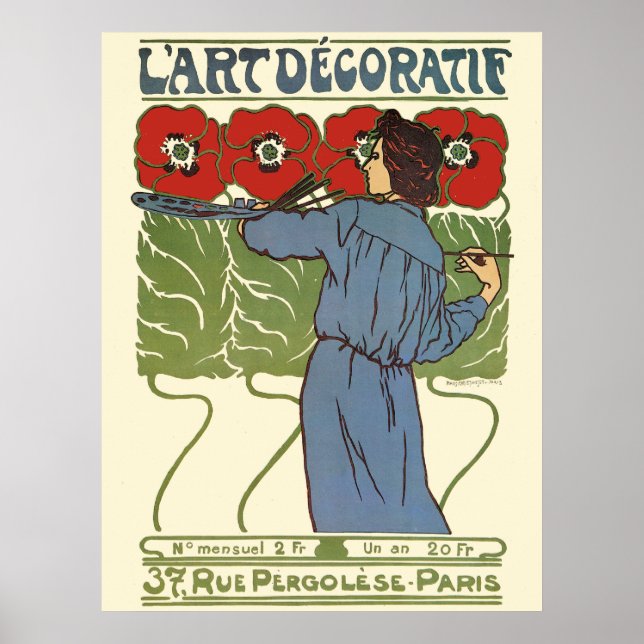 Póster Art Deco Woman Painting Poppies (Frente)