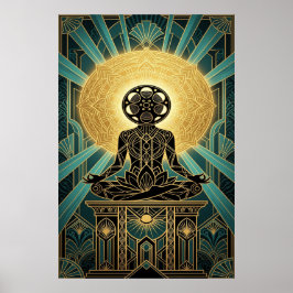 Poster Art Deco Zen Filme Meditação Dourado & Azul Turque