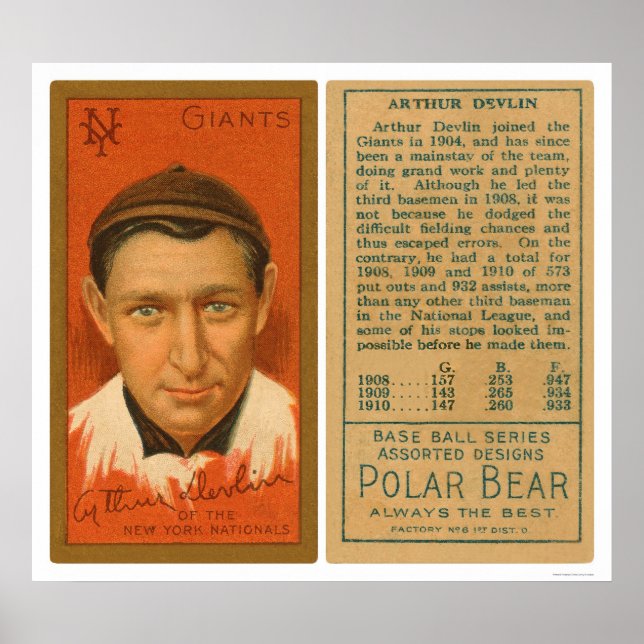 Póster Art Devlin Giants Baseball 1911 (Frente)