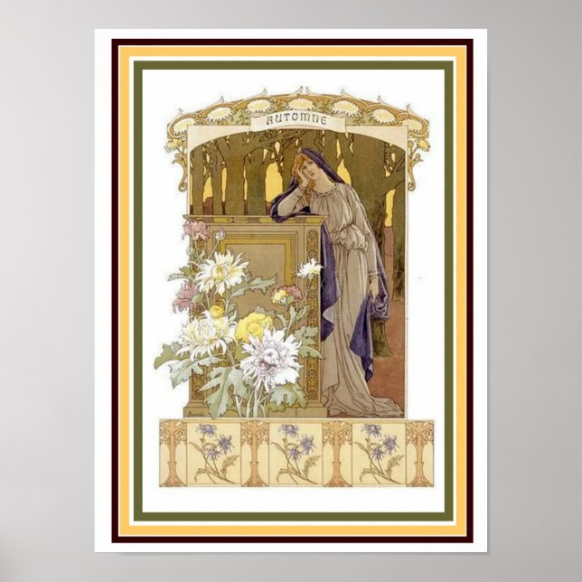 Póster Art Nouveau Alphonse Mucha Atomne 12 x 16 Wall Art (Frente)