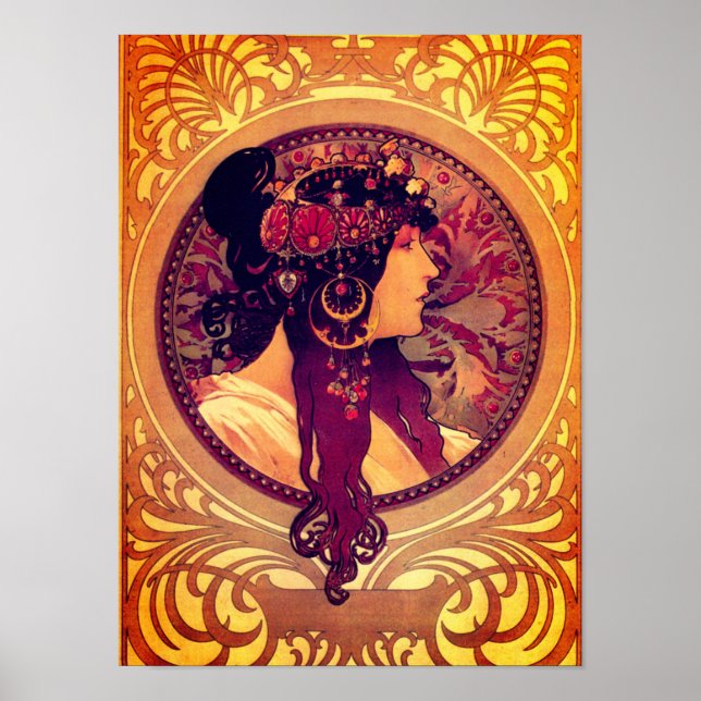 Poster Art nouveau Alphonse Mucha Donna elegante (Frente)