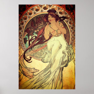 Poster Art nouveau Alphonse Mucha elegante vintage mulher