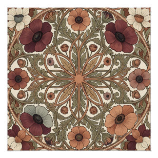 Póster Art Nouveau Anêmona Floral Circular