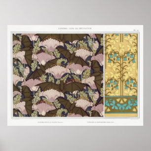Poster Art nouveau bats e campanulas, arte têxtil floral