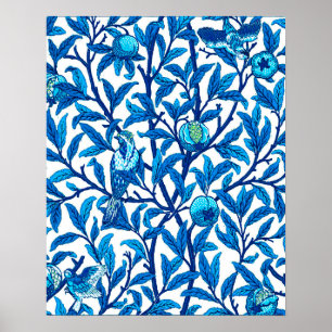 Poster Art Nouveau Bird e Pomegranato, Cobalt Blue