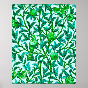 Poster Art Nouveau Bird e Pomegranato, Turquoise & Aqua