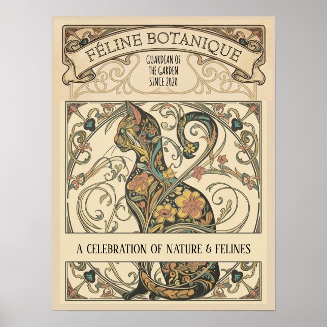 Poster Art Nouveau Botanical Feline Ornamental Art (Frente)