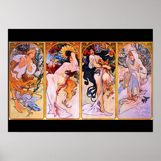 Poster Art Nouveau cores vivas 4 Seasons Mulheres (Frente)