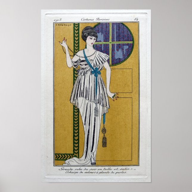 Póster Art Nouveau Costumes Parisiens por George Barbier (Frente)