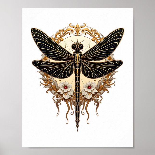 Poster Art Nouveau Dragonfly Elegante Steampunk (Frente)