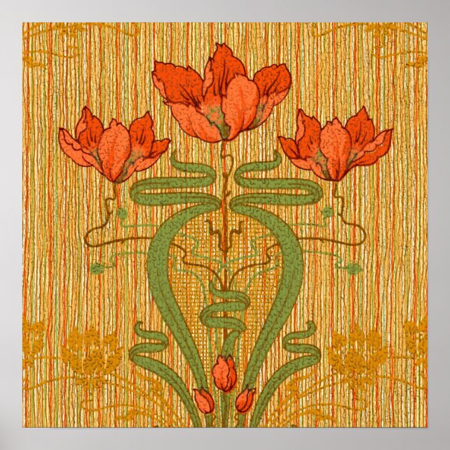Poster Art nouveau elegante flores de papoila floral vito (Frente)
