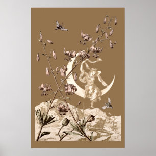 Poster Art Nouveau Girl on Crescent Moon a A. Seder