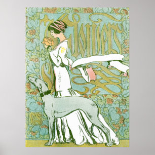 Poster Art Nouveau Greyhound e Lady com Flor