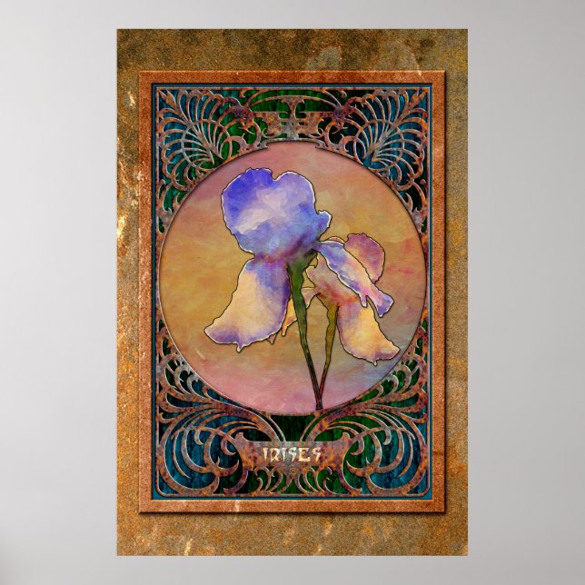 Poster Art Nouveau Irisa em uma armação Coppery Mucha (Frente)