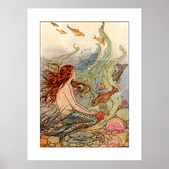 Póster Art Nouveau Mermaid Poster/impressão 18x24 (Frente)